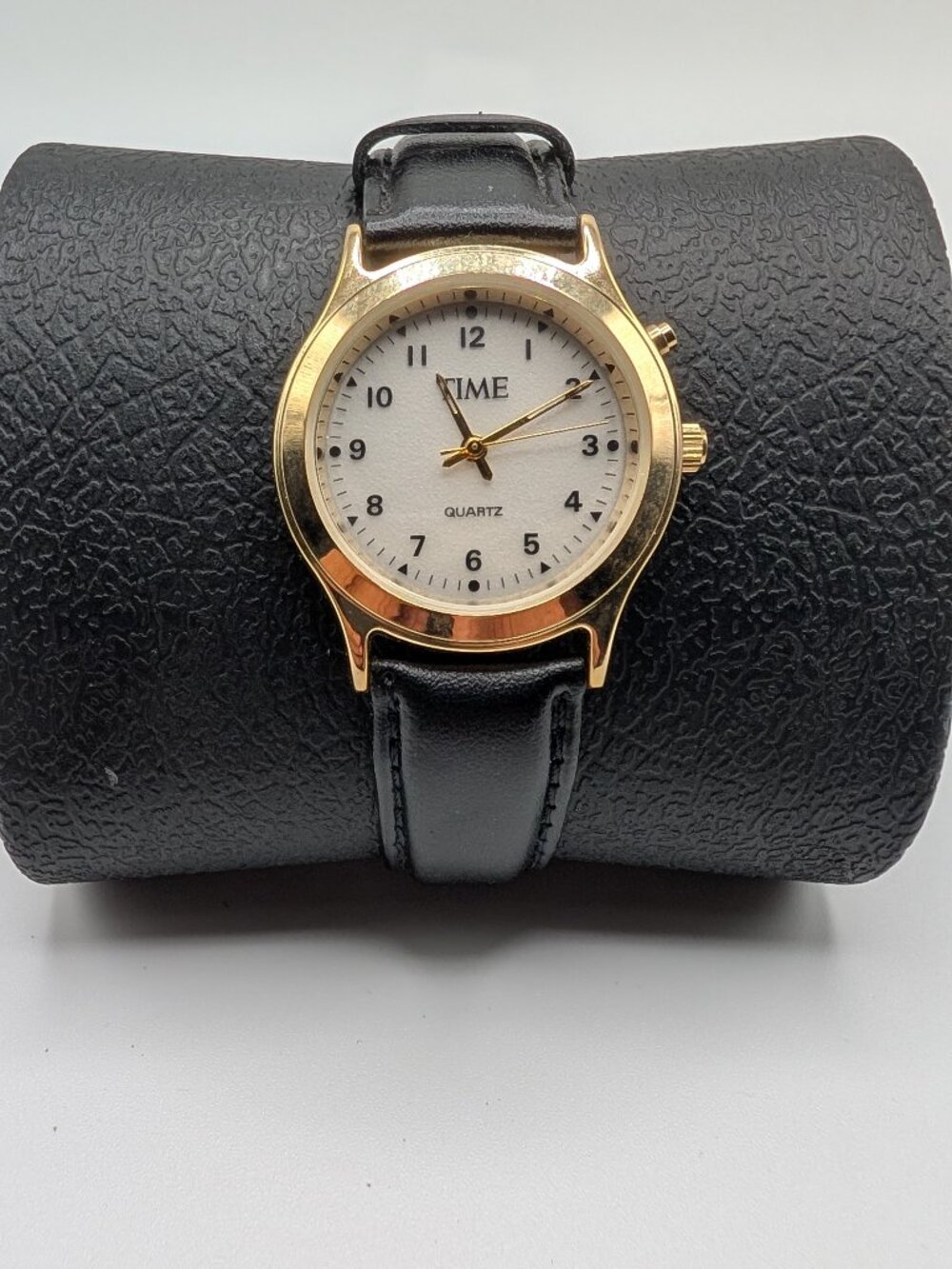 Unisex Quartz Watch by Time w/Black Leather Band Untested Needs Battery